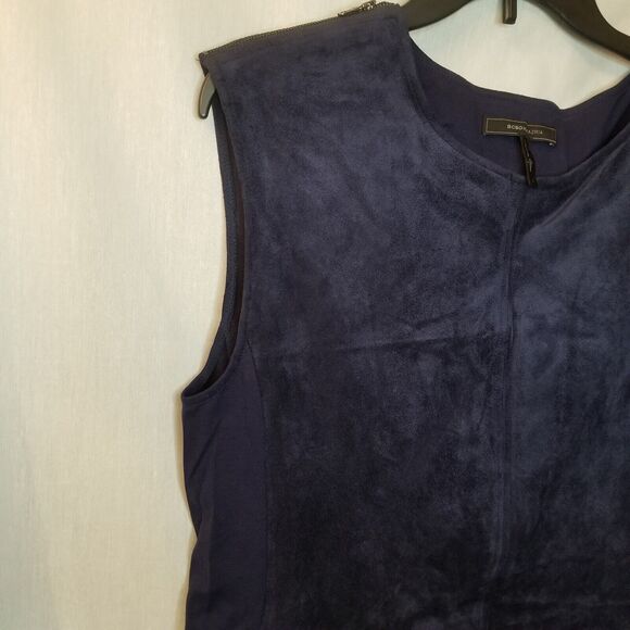 BCBG Max Azria "Karlee" Navy Blue Vegan Suede Mini Dress, Size Large - Picture 5 of 11